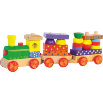 Jucarie din lemn – Tren cu lumina si sunet, cuburi cu print de stivuit