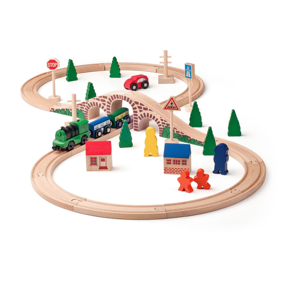Jucarie din lemn – Tren cu cale ferata in forma de 8 si locomotiva cu baterie