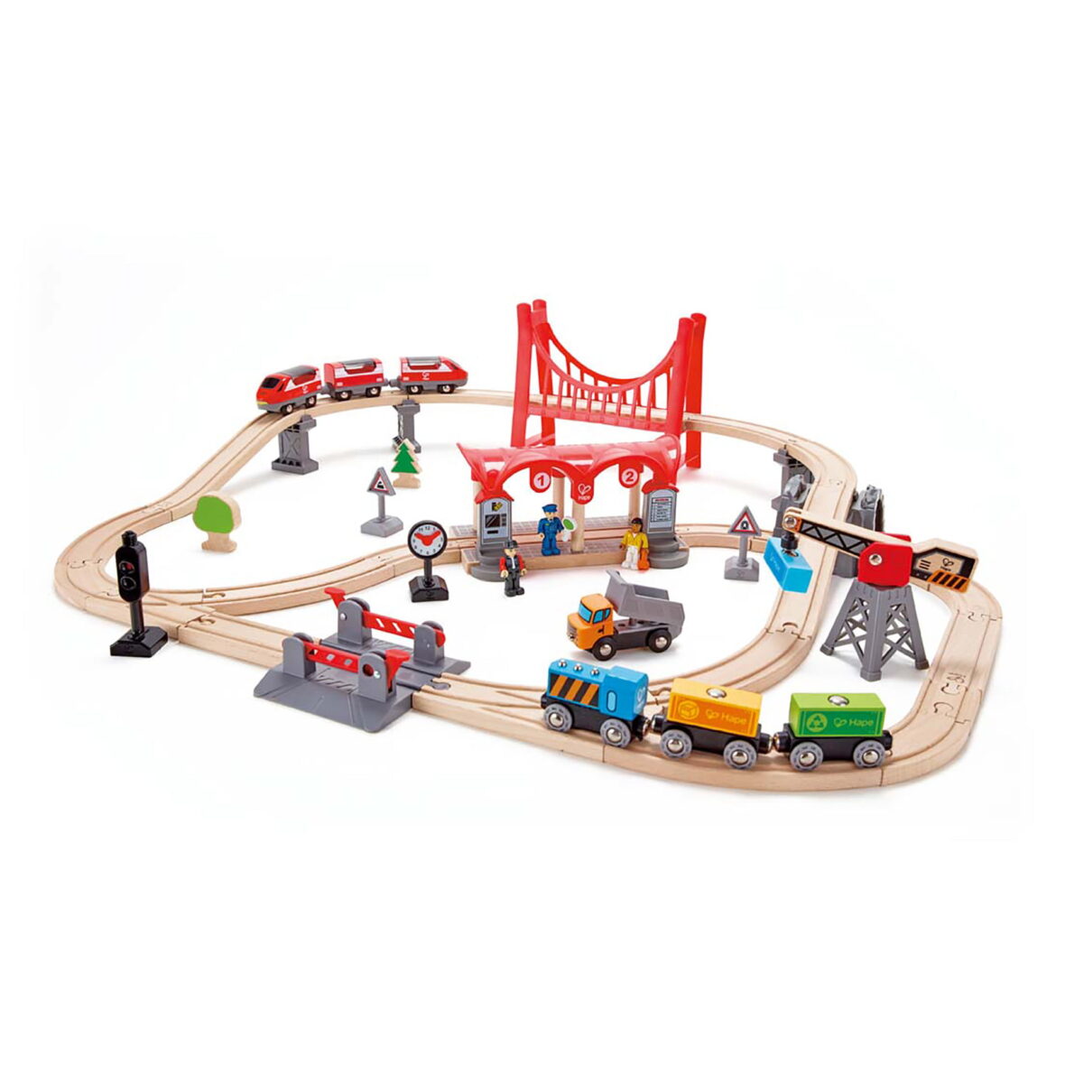 Jucarie din lemn – Set de trenuri urbane (51 piese)