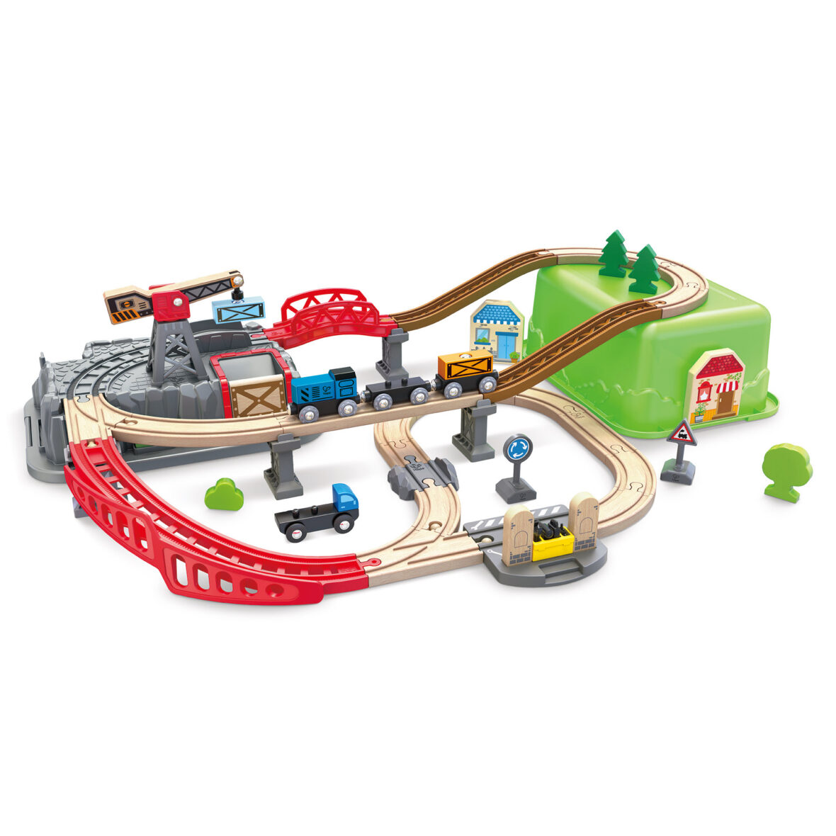Jucarie din lemn – Set tren constructii (50 piese)