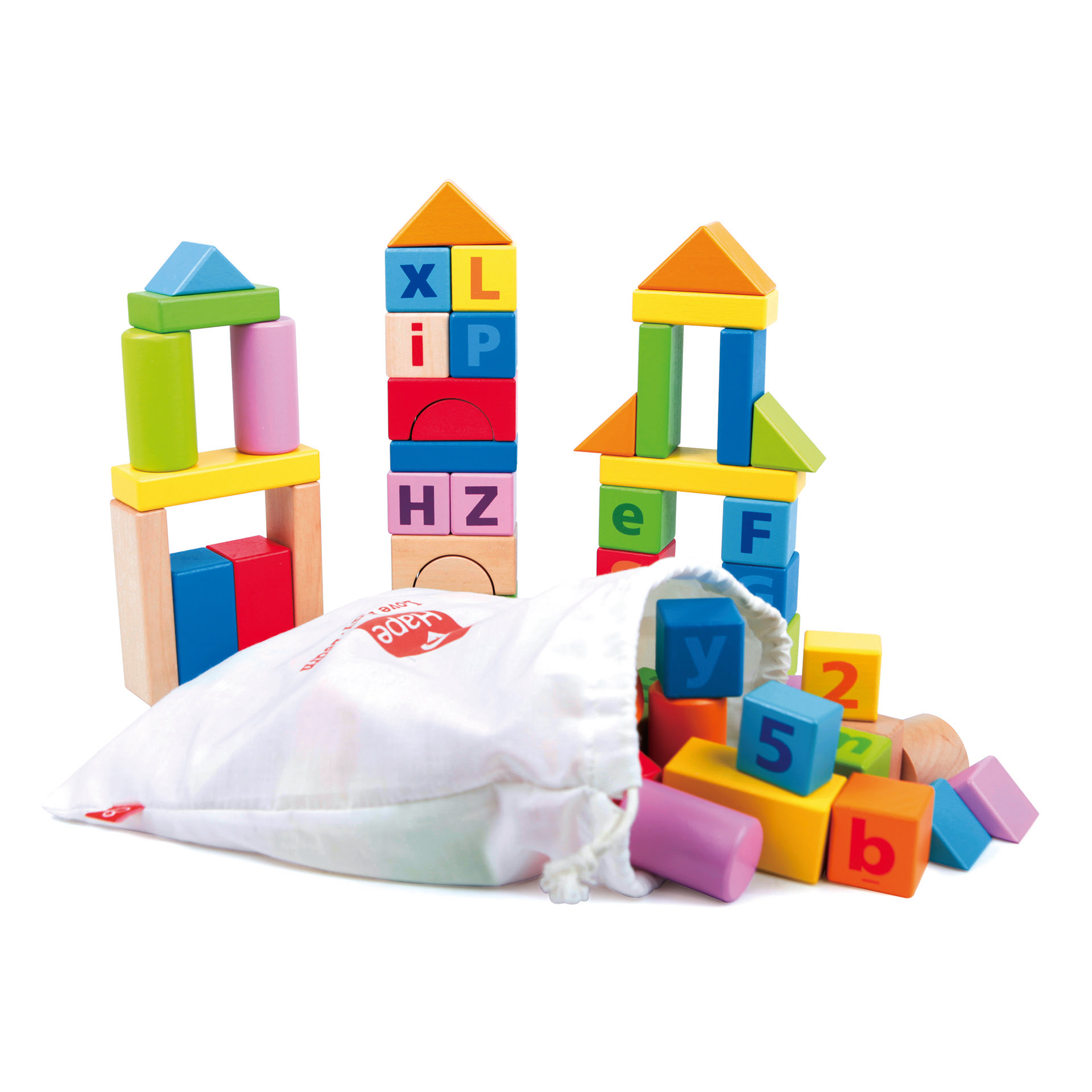 Cuburi din lemn de construit cu litere si cifre (80 piese in cutie ...