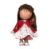 Papusa Nines D’Onil, Mia, cu parul saten si palton rosu, cu articulatii, cu miros de vanilie, 30 cm