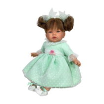 Papusa Nines D’Onil, Celia, cu parul saten, cu rochie menta plumeti, cu miros de vanilie, 45 cm