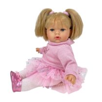 Papusa Nines D’Onil, Tita, cu parul blond, cu fusta plumeti roz, cu miros de vanilie, 45 cm