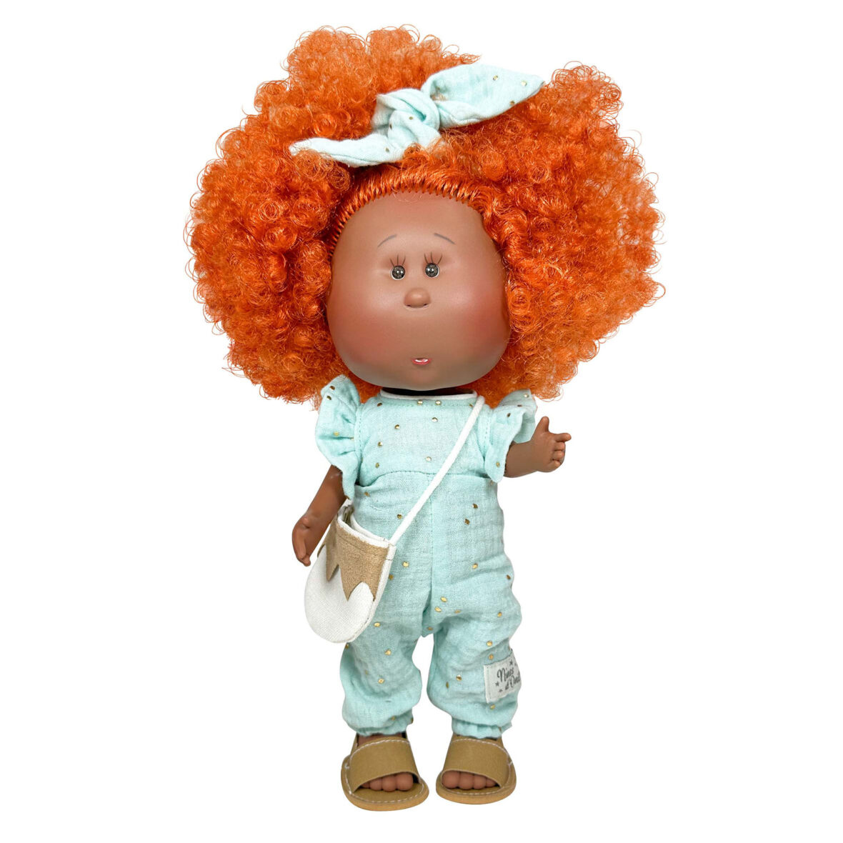 Papusa Nines D’Onil, Mia, cu parul portocaliu cret, Afro, cu articulatii, cu miros de vanilie, 30 cm