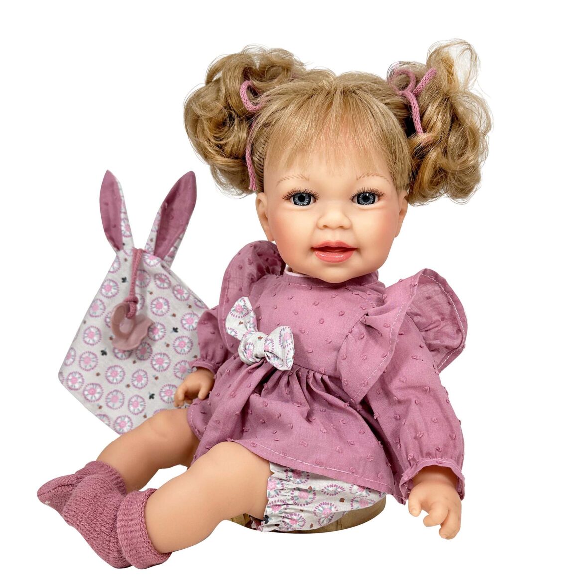 Papusa Nines D’Onil, Little Susi Dou Dou, cu sunete, cu parul blond, cu suzeta, cu miros de vanilie, 40 cm