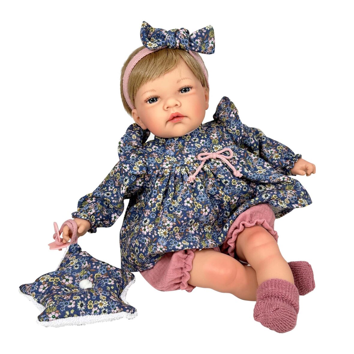 Papusa Nines D’Onil, Celia Liberty, cu sunete, cu parul blond, cu rochie albastra, cu miros de vanilie, 45 cm
