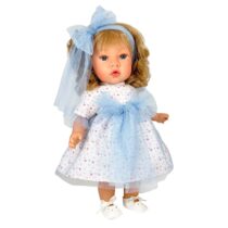 Papusa Nines D’Onil, Susette Tul, cu parul blond, cu sunete, cu funda albastra, cu miros de vanilie, 45 cm