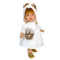 Papusa Nines D’Onil, Susette Plumeti, cu parul roscat, cu sunete, cu rochie alba, cu miros de vanilie, 45 cm