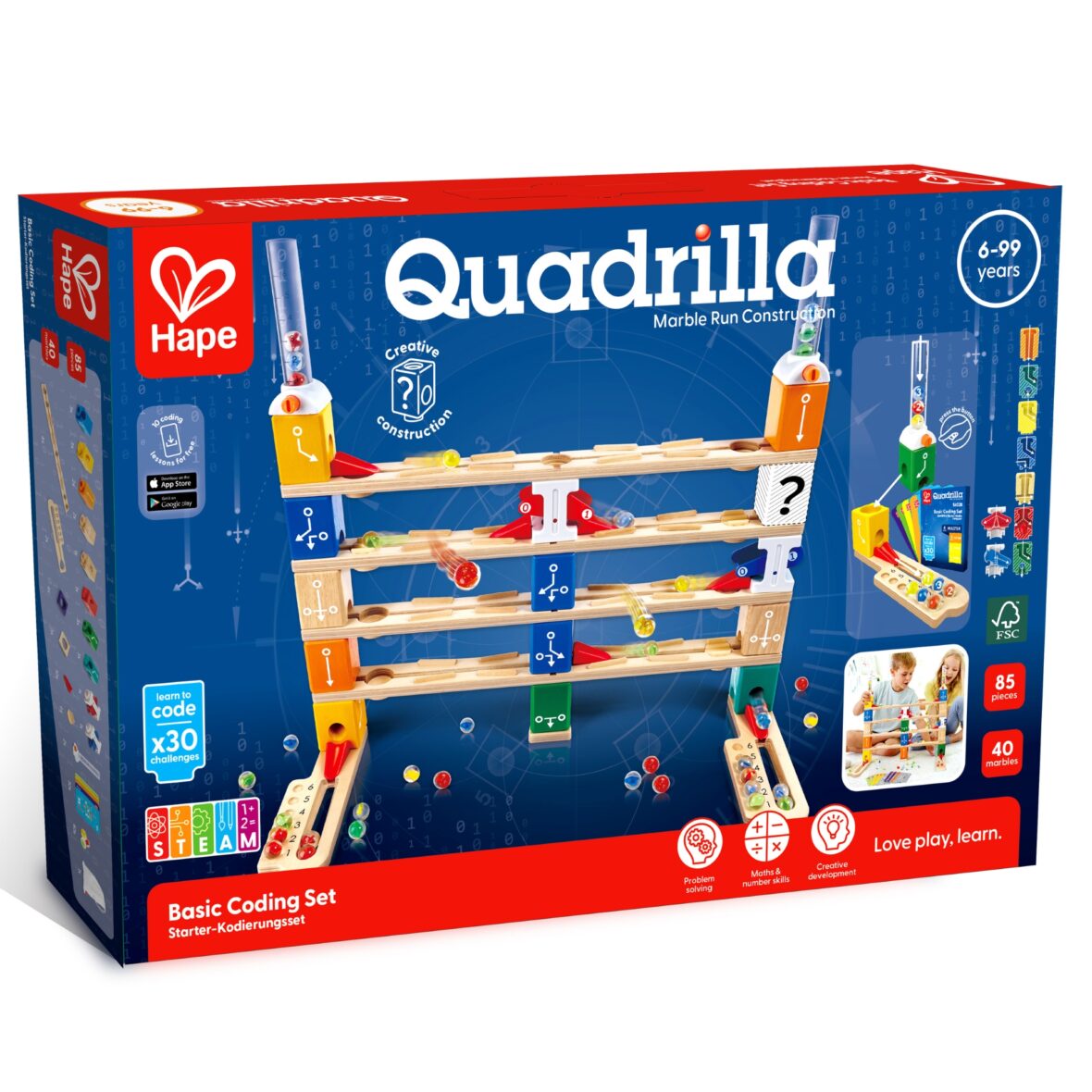 Jucarie copii Quadrilla – circuit cu bile – Set de codare de baza (125 piese)