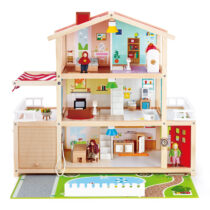 Jucarie din  lemn – Casa de papusi mobilata tip vila (29 piese)