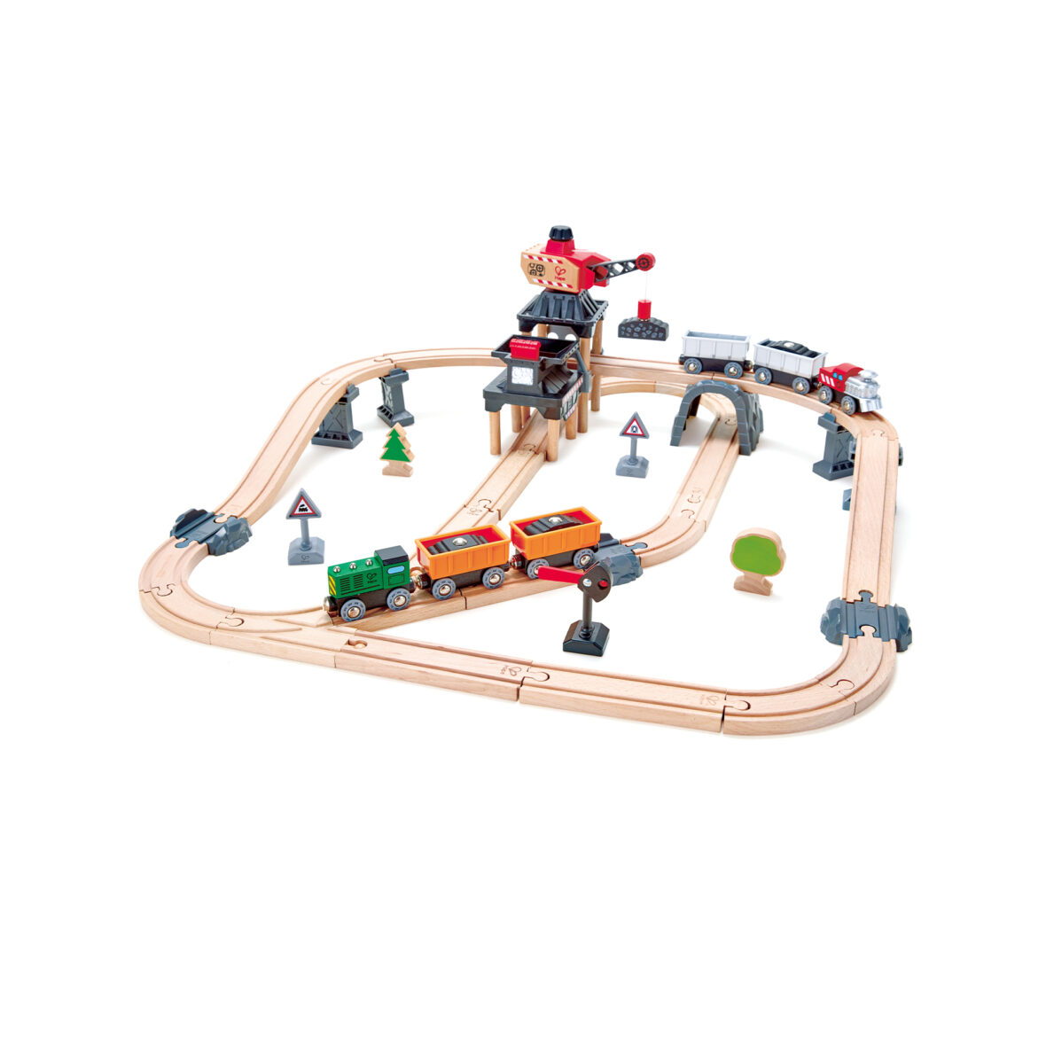 Jucarie din lemn – Tren si incarcator minier (64 piese)