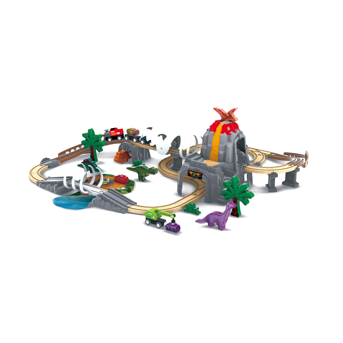 Jucarie din lemn – Tren de jucarie aventură Dino (61 piese)