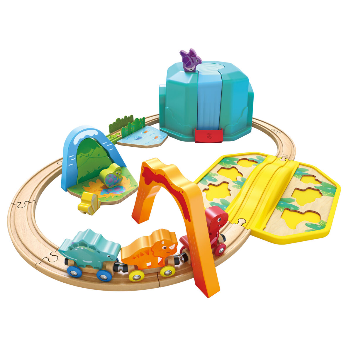 Jucarie din lemn – Set tren si dinozauri (27 piese)