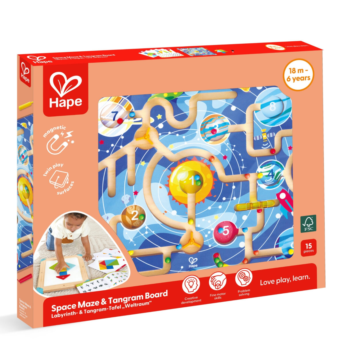 Jucarie din lemn – 2 in 1 Space Maze & Tangram Board