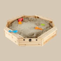 Cutie hexagonala din lemn pentru nisip Treasure Beach 104×104 cm, cu prelata