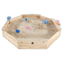 Cutie hexagonala din lemn pentru nisip Giant 150×150 cm, cu bancute si prelata