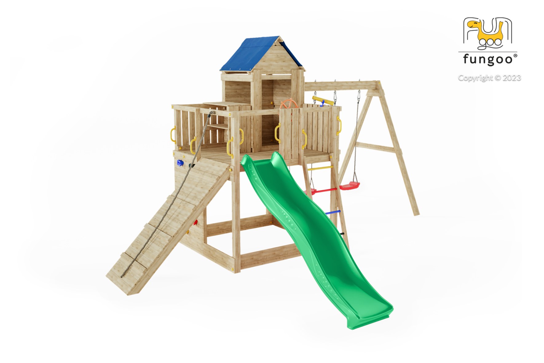 Complex-joaca-din-lemn-7in1-pentru-10-copii-Fungoo-Treehouse-natur-cocoli.ro-1