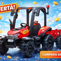 Tractor electric cu remorca si telecomanda XL, roti EVA, 12V10Ah, Rosu